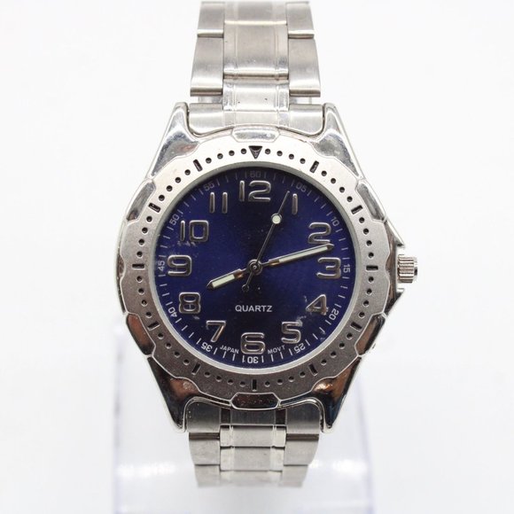 Vintage Advance Watch Mens Silver Tone Stainless Steel Classic Blue Slim Dial - Picture 2 of 8